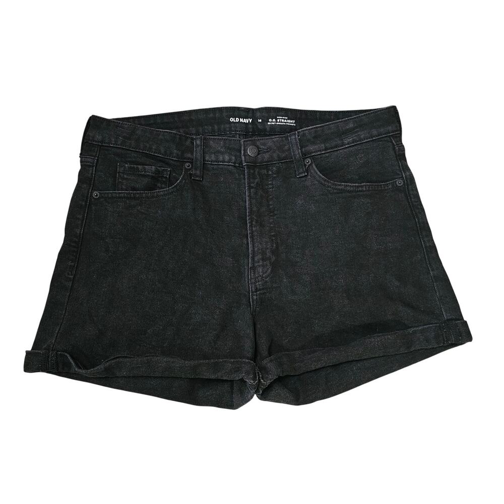 Old Navy Size 14 Black Jean Shorts O.G. Straight Secret-Smooth Pockets High-Rise